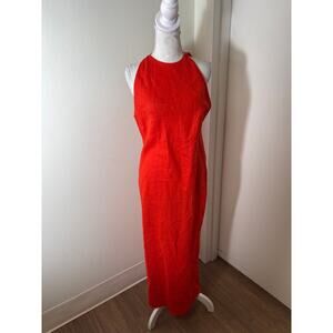 Massimo Dutti Red Bias Linen Maxi Dress Sz S